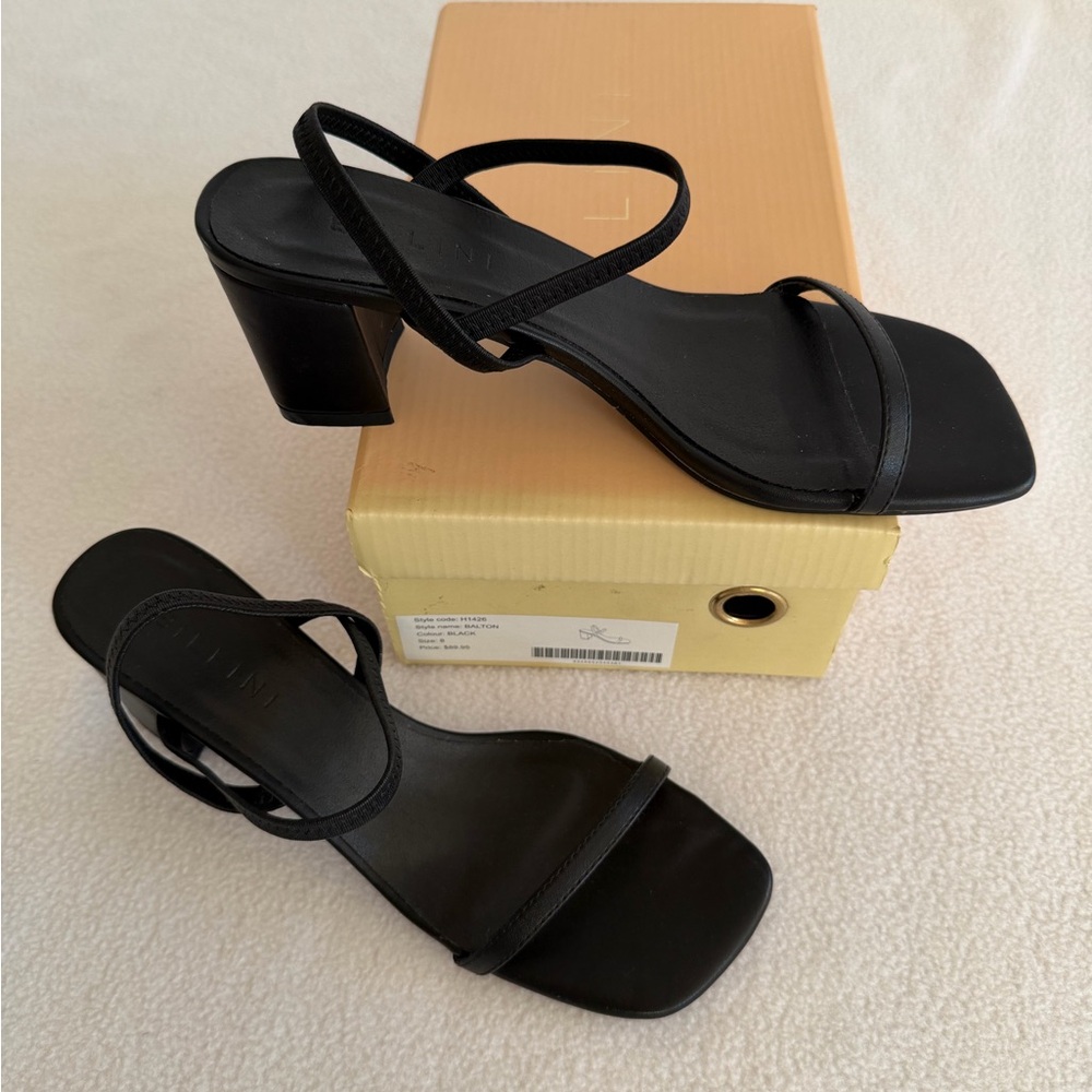 Billini Balton in Black Strappy Mid Block Heel Sandals - Women